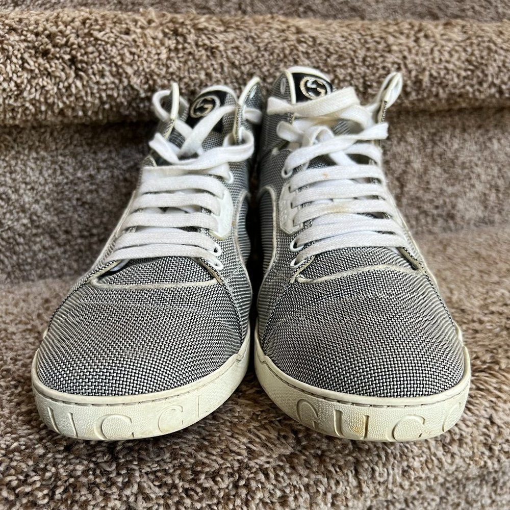 Gucci Men's Rebound Interlocking GG Mid High-Top Grey Sneakers - Picture 5 of 14